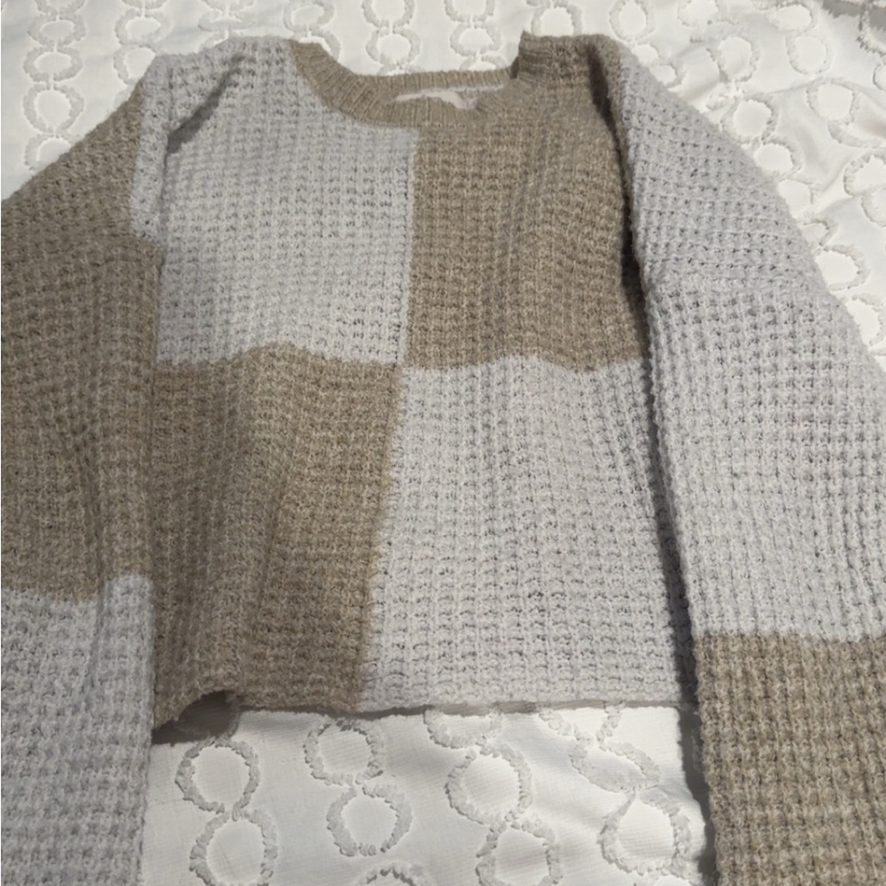 Source Unknown Waffle Knit Patchwork Sweater